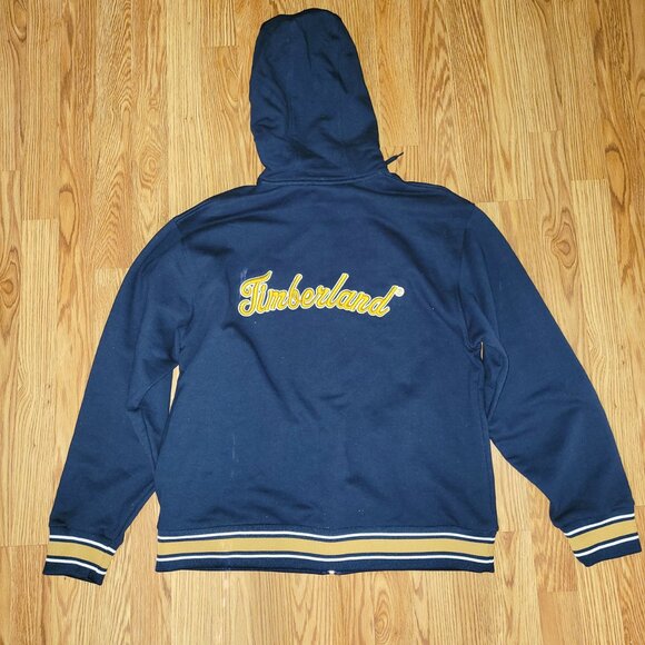 Timberland Hoodie Full Zip Jacket Navy Blue Medium Vintage Fleece Tree Logo 1973 - Picture 3 of 7